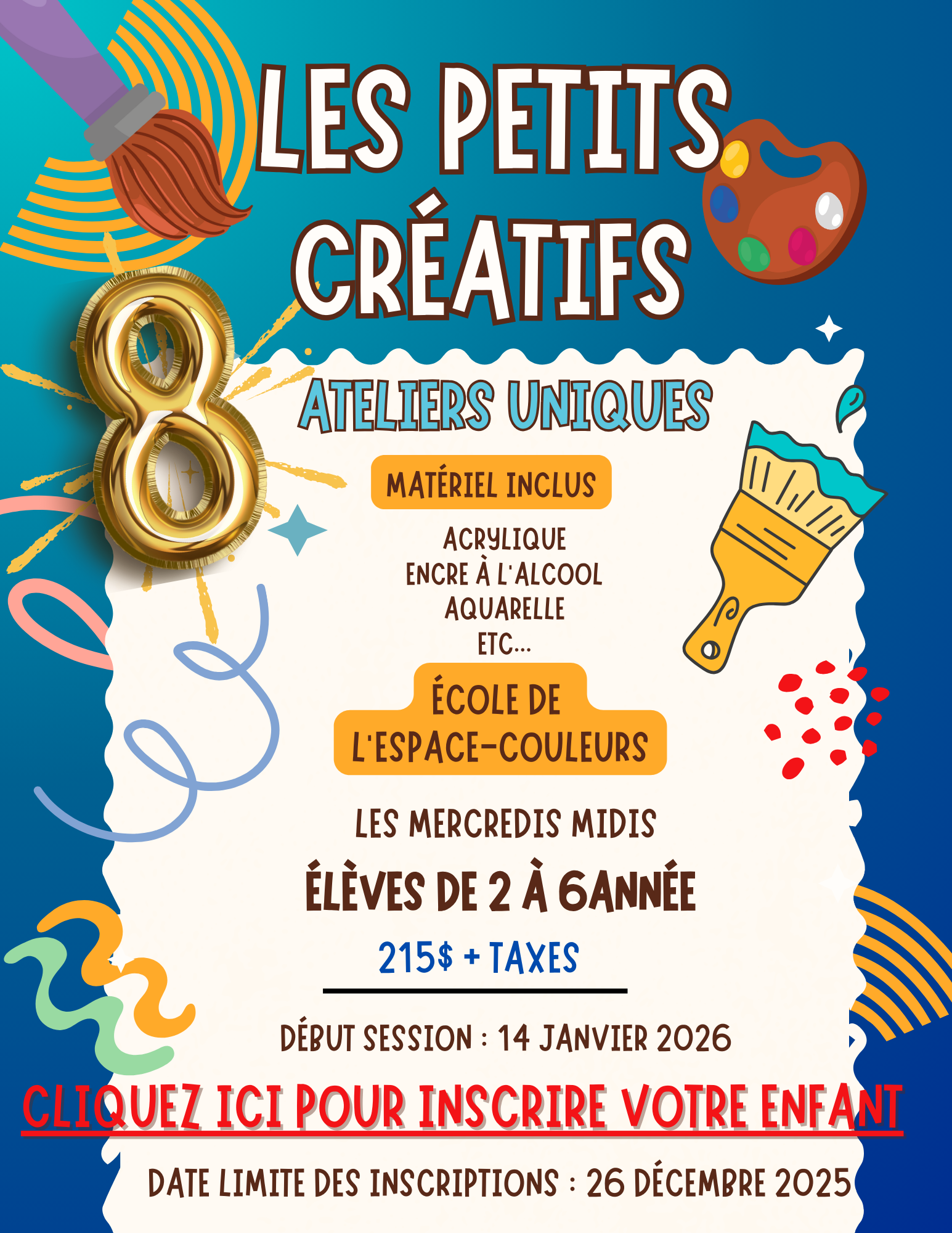 ÉCOLE DE L'ESPACE-COULEURS | Hiver 2026 | MERCREDIS midis- 2e à 6e année