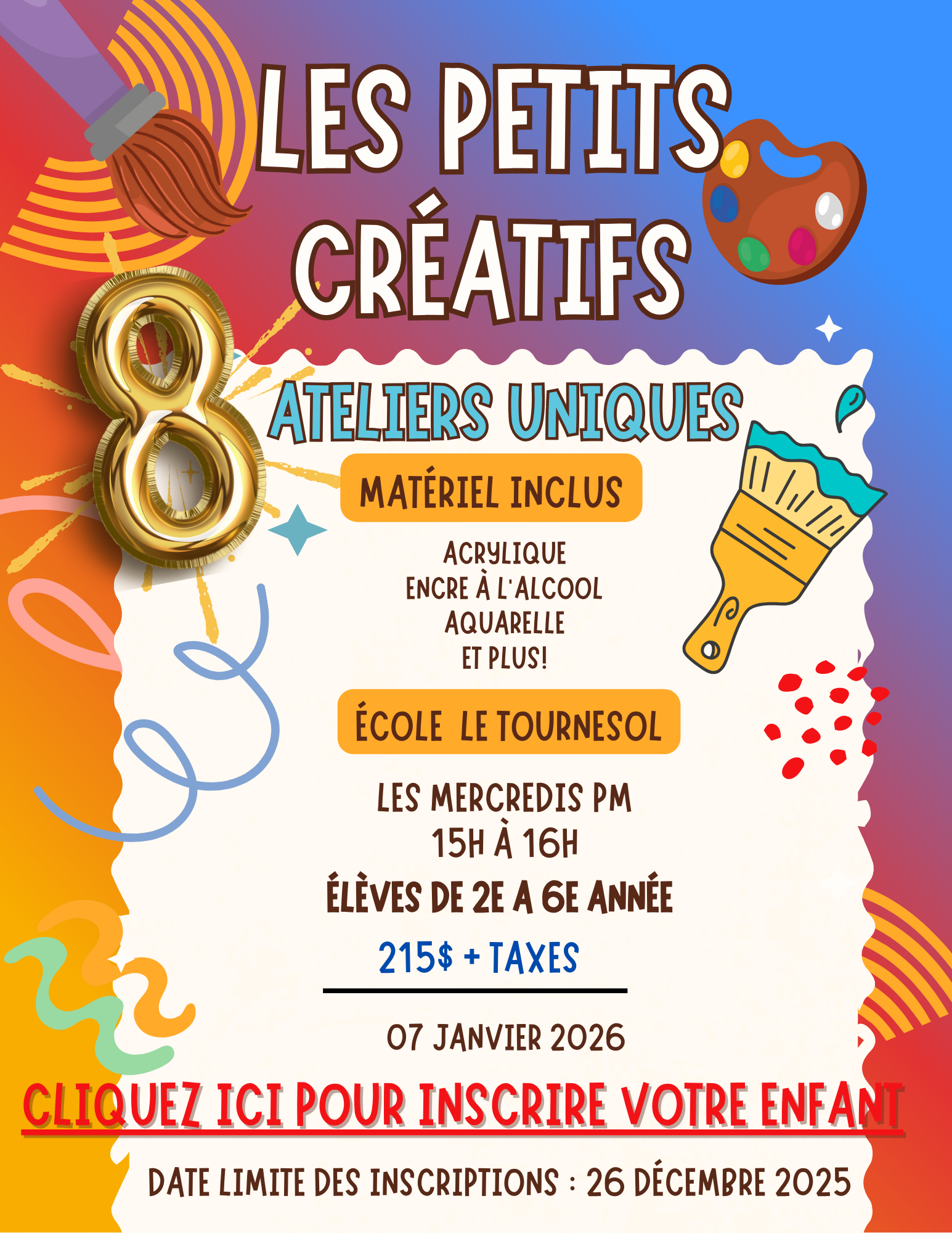 ÉCOLE LE TOURNESOL | Hiver 2026 | MERCREDIS PM- 2e à 6e année