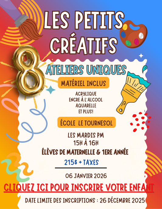 ÉCOLE LE TOURNESOL | Hiver 2026 | MARDIS PM Maternelle et 1ere année