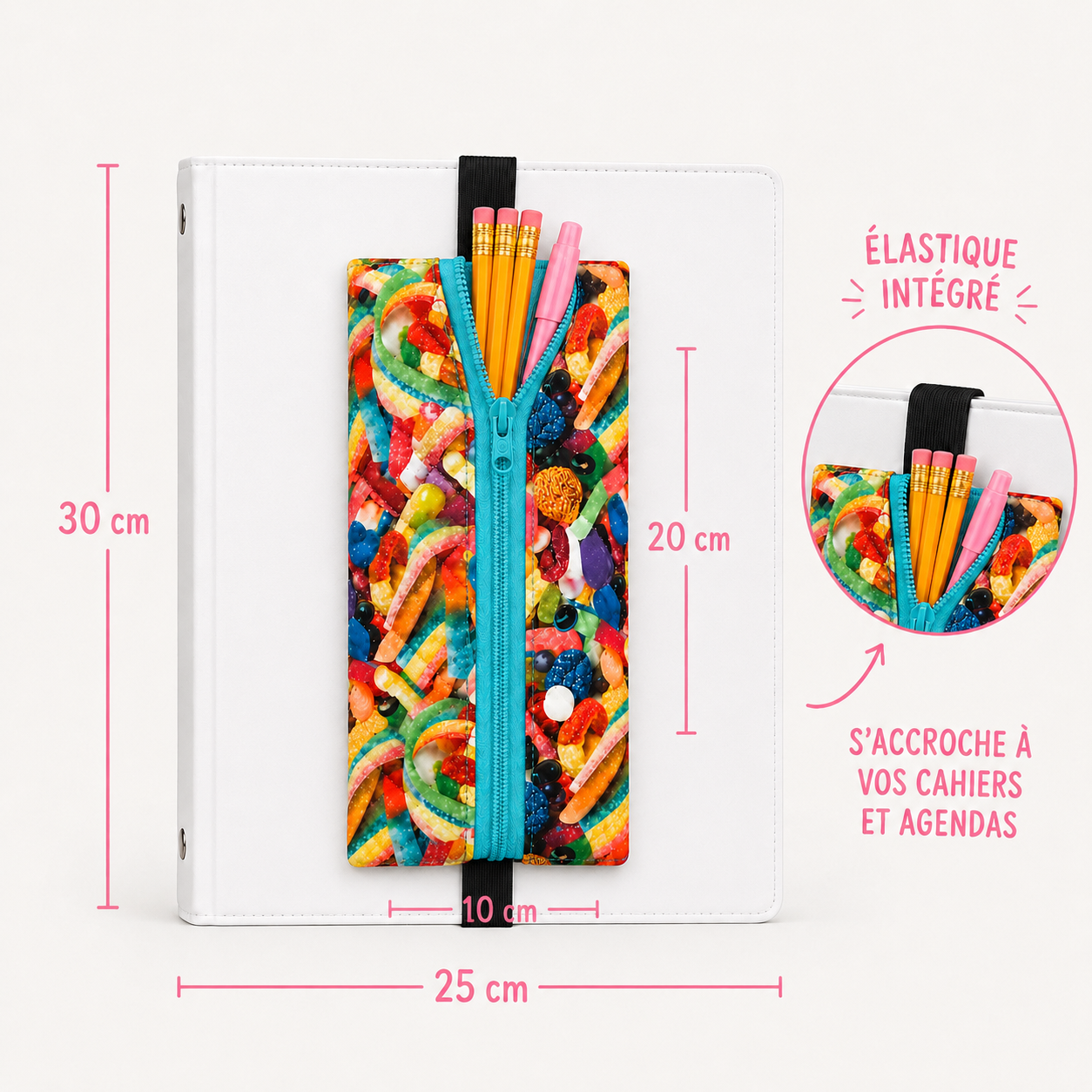 Étui à crayons avec élastique intégré – Pour agenda ou cartable